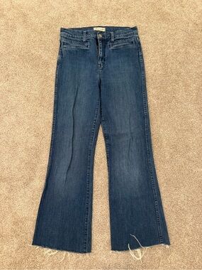 Madewell Dark Blue High-Rise Wide-Leg Jeans with Raw Hem